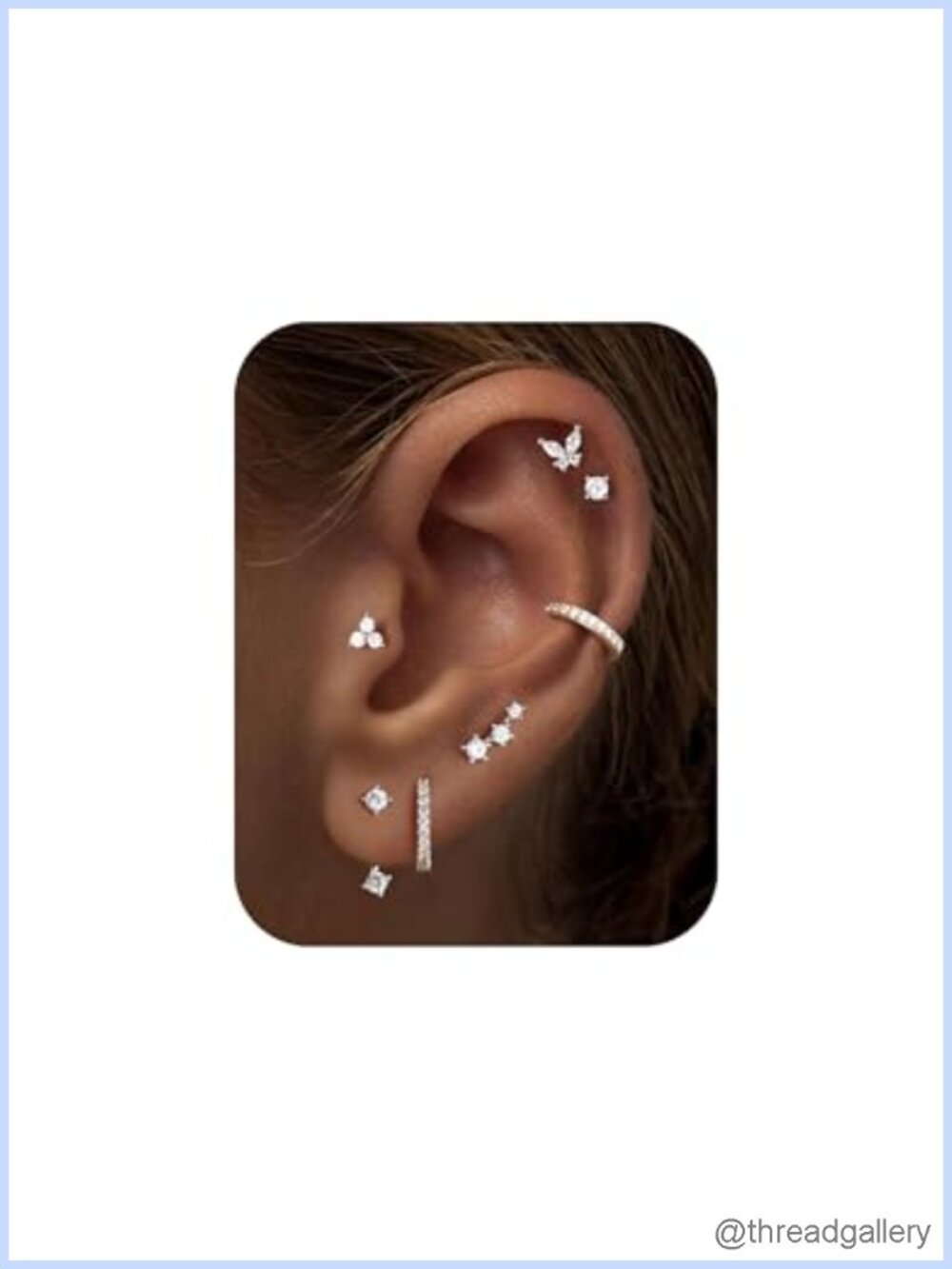 14k Gold Plated Hypoallergenic CZ Earring Set 7 Pairs Studs Hoops